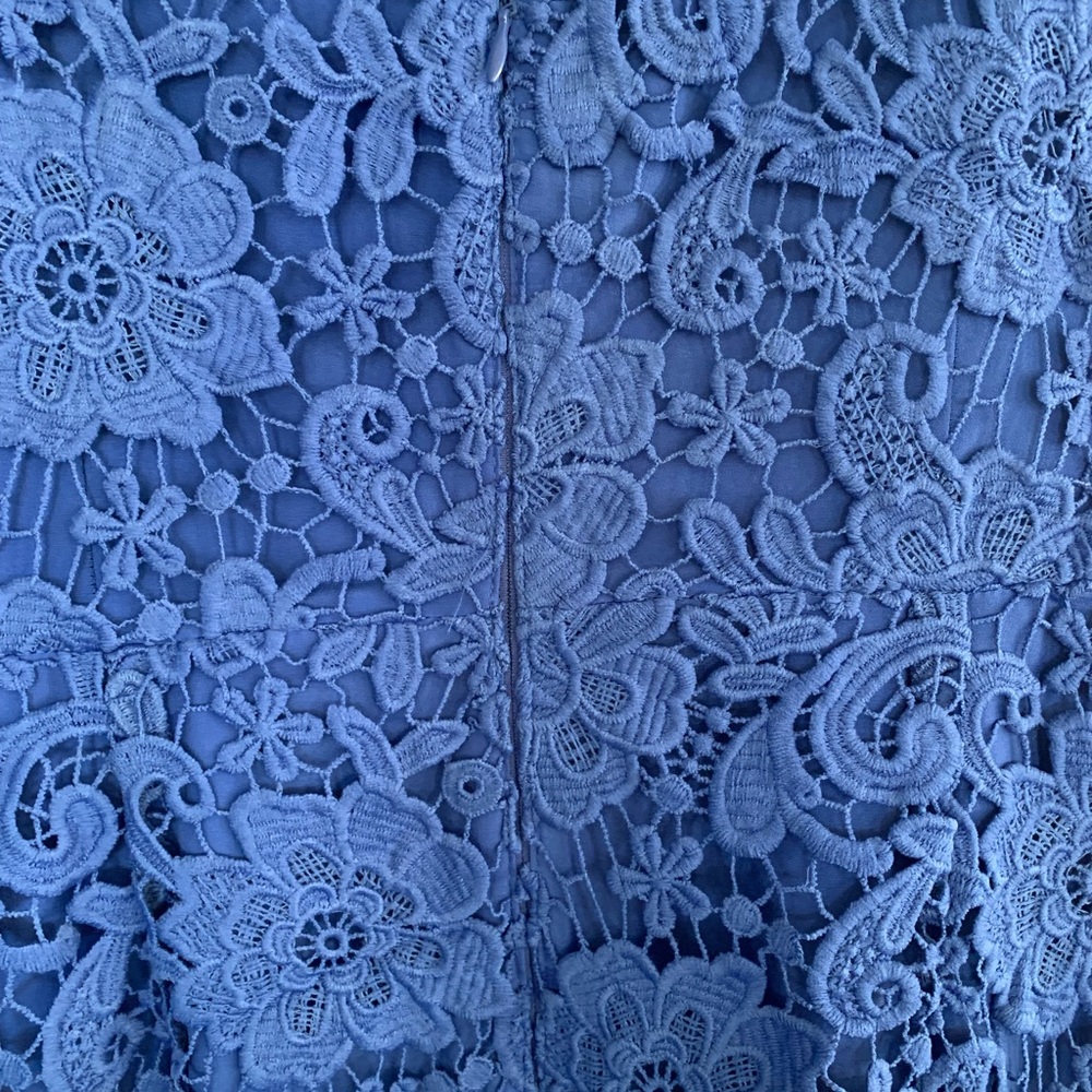 JCrew blue midi dress with lace overlay